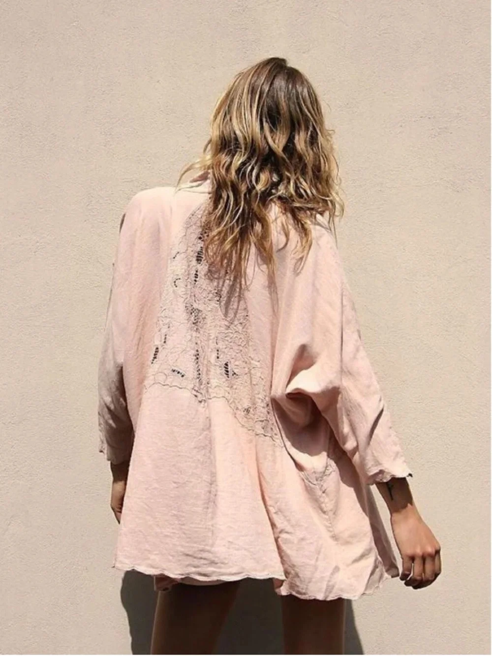 Free People Cool Nights kimono pink Eyelet Lace Cutout Cardigan Cover Up large